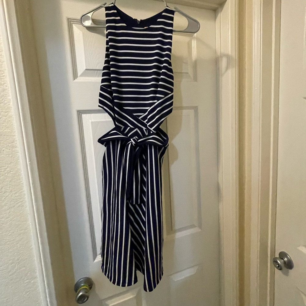 Navy blue and white dress with cut outs